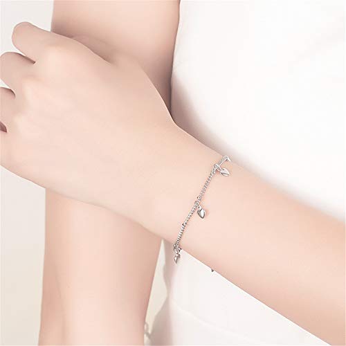 kelistom 925 Sterling Silver Bracelets for Women Teen Girls, Love Heart Charm Chain Bracelet Bangle Fashion Jewelry Gifts (heart hanging)