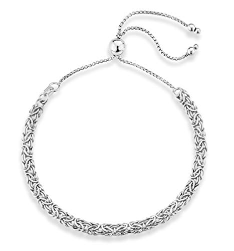 Miabella Italian 925 Sterling Silver 4mm Byzantine Adjustable Bolo Link Chain Bracelet for Women Handmade in Italy (sterling silver)