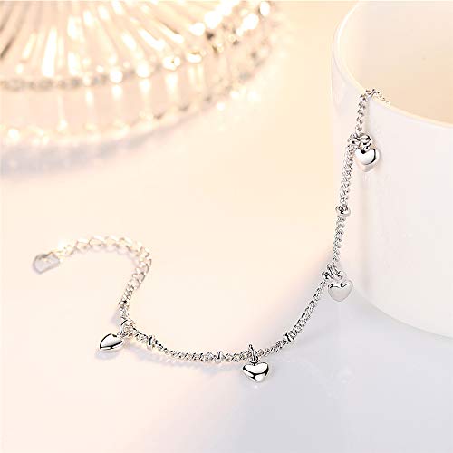 kelistom 925 Sterling Silver Bracelets for Women Teen Girls, Love Heart Charm Chain Bracelet Bangle Fashion Jewelry Gifts (heart hanging)