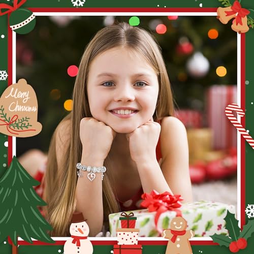 Charm Bracelet for Women Christmas Gifts, with Crystal and Heart Shape Glass Beads Sliver CZ Cross Snake Chain Bracelet, Trendy Charm Bracelet Jewelry Gifts for Women Girls (cross heart)