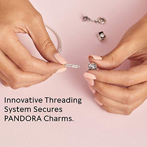 Pandora Moments Logo Barrel Clasp Snake Chain Bracelet - Compatible Moments Charms - Sterling Silver Bracelet for Women - Gift for Her - 7.5"