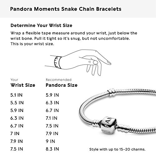 Pandora Moments Logo Barrel Clasp Snake Chain Bracelet - Compatible Moments Charms - Sterling Silver Bracelet for Women - Gift for Her - 7.5"