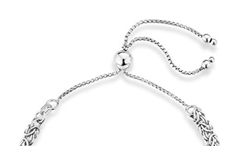 Miabella Italian 925 Sterling Silver 4mm Byzantine Adjustable Bolo Link Chain Bracelet for Women Handmade in Italy (sterling silver)