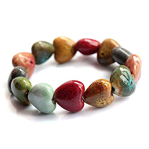 Colorful Ceramic Handmade Elastic Bracelet - Heart Shape