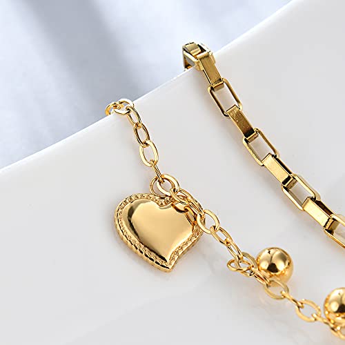 kelistom 316L Stainless Steel Love Heart Charm Bracelet for Women Teen Girls Romantic Gift Silver/Rose/18k Gold Plated OT Clasp Bracelets (2-heart gold)