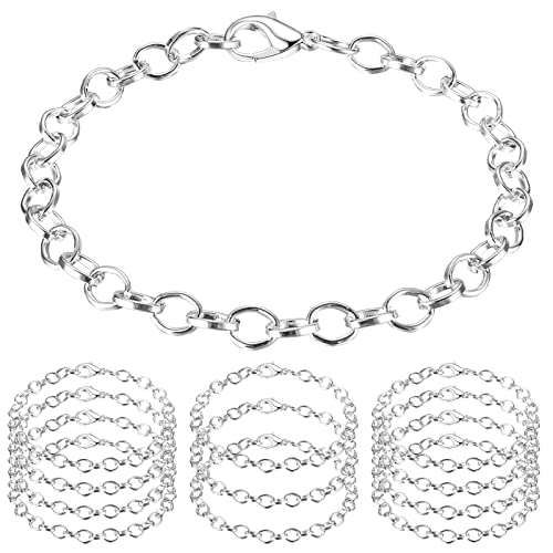 HOUSWEETY 12 Silver Plated Chain Bracelets Fit Clip on Charm 20cm(7-7/8")，Lobster Clasp Link Chain Bracelets for Men Women, Mens Bracelet Chain Bracelets for Men Jewelry Men Gifts (Silver Type 1)