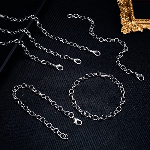 HOUSWEETY 12 Silver Plated Chain Bracelets Fit Clip on Charm 20cm(7-7/8")，Lobster Clasp Link Chain Bracelets for Men Women, Mens Bracelet Chain Bracelets for Men Jewelry Men Gifts (Silver Type 1)