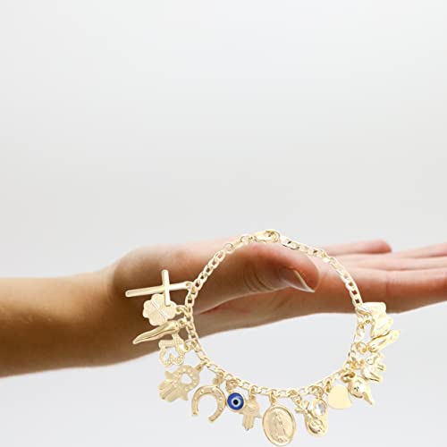 Inner Plane Azabache Charm Protection Bracelet Containing Figa Hand 14K Gold Filled Jewelry Protects From Evil Eye for Women Men Boys Girls