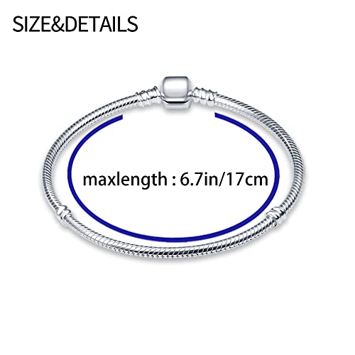 KUNSIR Snake Chain Charm Bracelets for Charm 925 sterling silver Jewelry Bracelet Fits Any Charm Gift for Women