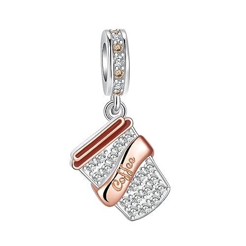 GOINEVA Coffee Cup Dangle Charm 925 Sterling Silver Charm Fits Women's Charm Bracelet & Necklace Valentine's Day Mother's Day Jewelry Gifts for Women