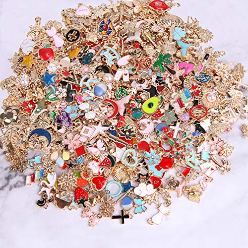 SANNIX 350Pcs Bracelet Charms Jewelry Making Charms Assorted Gold Plated Enamel Pendants for DIY Necklace Bracelet Earring Craft Supplies