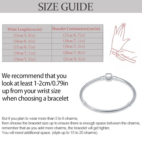 KUNSIR Snake Chain Charm Bracelets for Charm 925 sterling silver Jewelry Bracelet Fits Any Charm Gift for Women