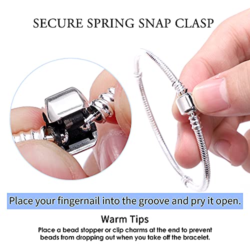 KUNSIR Snake Chain Charm Bracelets for Charm 925 sterling silver Jewelry Bracelet Fits Any Charm Gift for Women