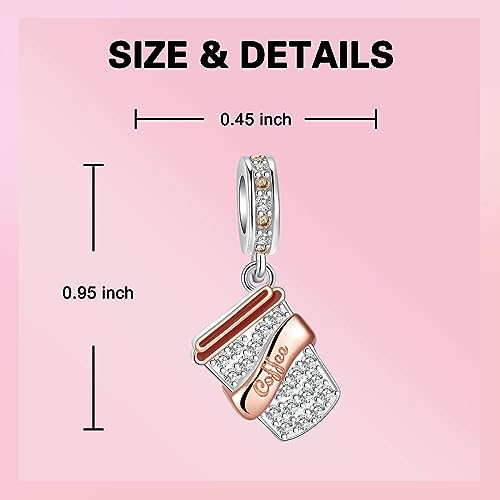 GOINEVA Coffee Cup Dangle Charm 925 Sterling Silver Charm Fits Women's Charm Bracelet & Necklace Valentine's Day Mother's Day Jewelry Gifts for Women