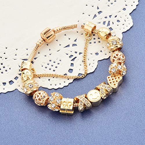 CHOKER Charm Bracelets for Women Gold Plated Snake Chain Heart Shape Smile Rhinestone Beads Charming Girlfriend Mom Gift
