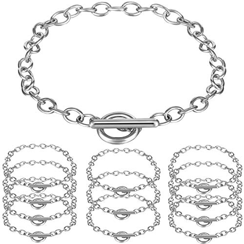 12 Pieces Chain Bracelets Alloy Metal Plated Link Bracelet Chains with OT Toggle Clasps for Men Women Charm Minimalist Jewelry Bracelet Making (Silver)