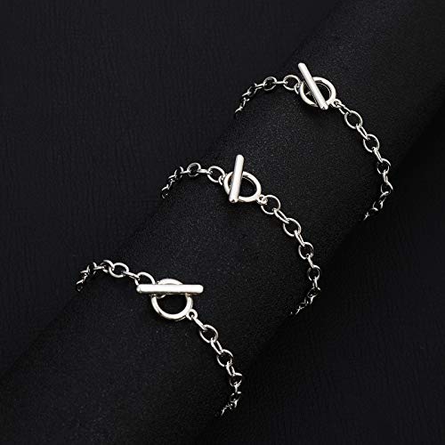 12 Pieces Chain Bracelets Alloy Metal Plated Link Bracelet Chains with OT Toggle Clasps for Men Women Charm Minimalist Jewelry Bracelet Making (Silver)