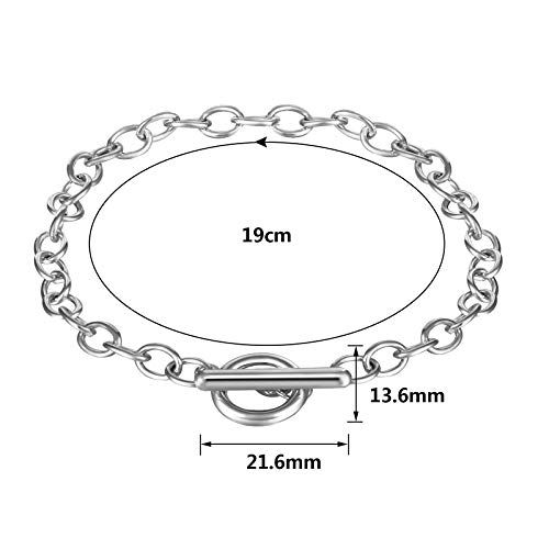 12 Pieces Chain Bracelets Alloy Metal Plated Link Bracelet Chains with OT Toggle Clasps for Men Women Charm Minimalist Jewelry Bracelet Making (Silver)