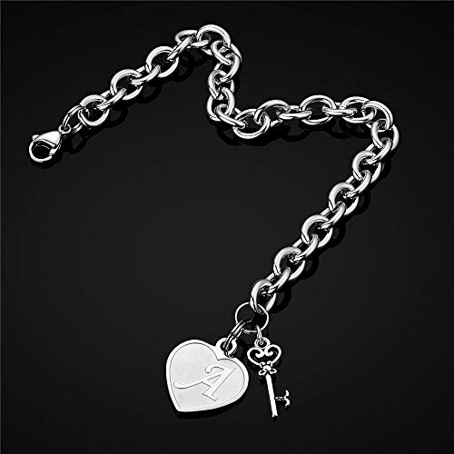 Initial Charm Bracelet for Women - Engraved Letter A Initial Bracelet Womens Stainless Steel Heart Letter Charm Bracelet Adjustable Birthday Christmas Valentines Gifts for Her Women Teen Girls