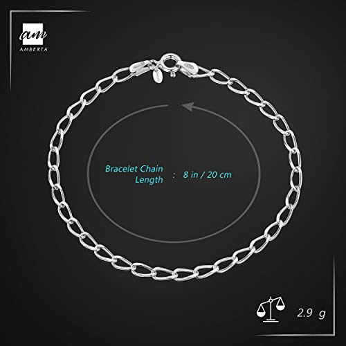 Amberta Women's 925 Sterling Silver Link Chain Bracelet for Charms (Adjustable): Silver