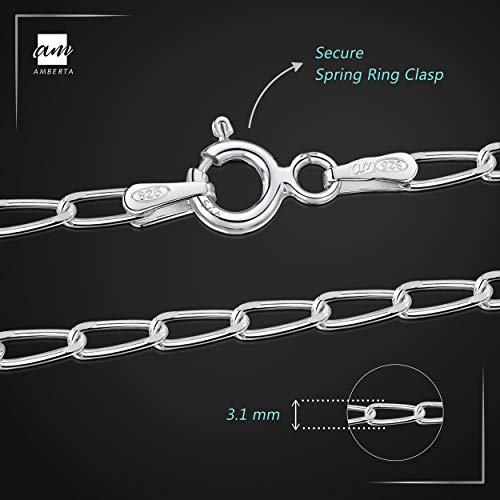 Amberta Women's 925 Sterling Silver Link Chain Bracelet for Charms (Adjustable): Silver