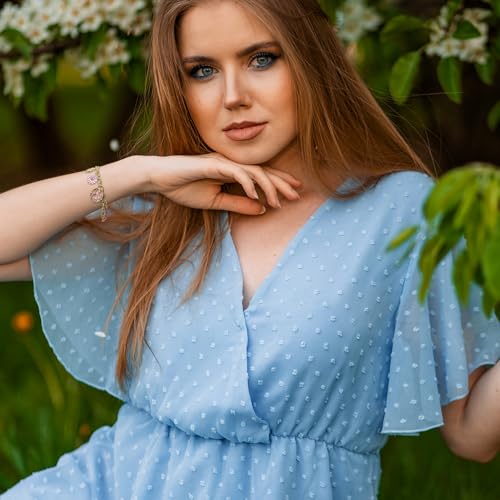 Madison Tyler Charm Bracelet | Flower Bracelet | Gold Link Bracelets for Women | Dainty Gold Bracelet | Spring Pink Flower Butterfly Charm Bracelet Jewelry for Women Girl Gift