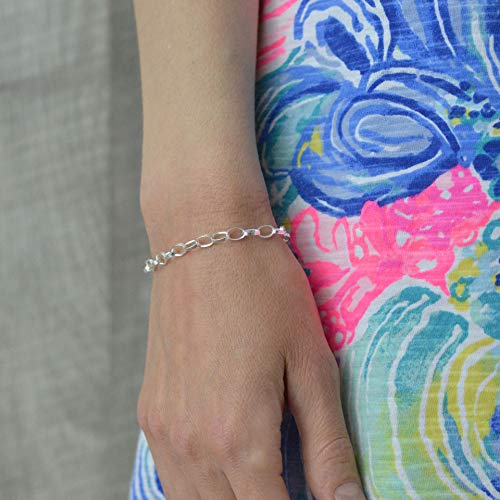 Oval Link Charm Bracelet in 925 Sterling Silver (7.5, Rhodium Plated Sterling Silver)