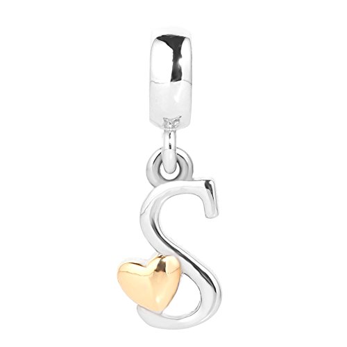 QueenCharms Initial A-Z Letter Charm Golden Heart Alphabet Dangle Beads For Bracelets & Necklaces (S)