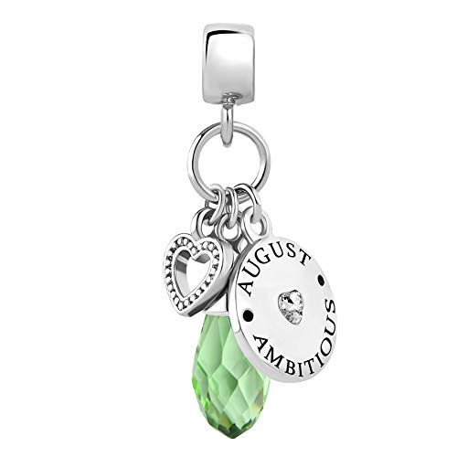 LovelyJewelry August Birthday Heart Love Simulated Birthstone Charms for Bracelets