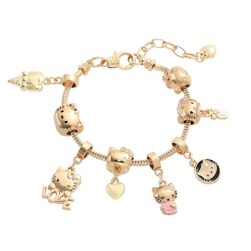 VTELI kawaii charm bracelet for women and teen Girls with kitty cat gold style, This chain bracelet is an ideal birthday gift for women and Girls