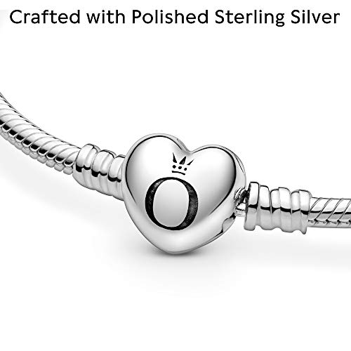 Pandora Moments Heart Clasp Snake Chain Bracelet - Sterling Silver Charm Bracelet - Compatible Moments Charms - Sterling Silver - Comes with Gift Box - 7.9"