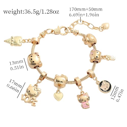 VTELI kawaii charm bracelet for women and teen Girls with kitty cat gold style, This chain bracelet is an ideal birthday gift for women and Girls
