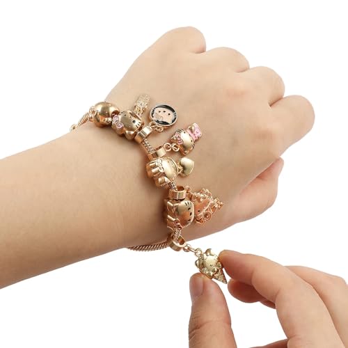 VTELI kawaii charm bracelet for women and teen Girls with kitty cat gold style, This chain bracelet is an ideal birthday gift for women and Girls