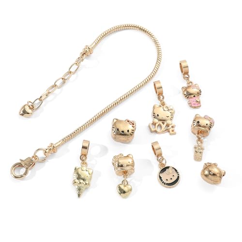 VTELI kawaii charm bracelet for women and teen Girls with kitty cat gold style, This chain bracelet is an ideal birthday gift for women and Girls