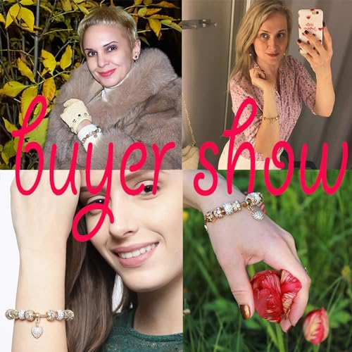 2 Pack Girls' Charm Bracelets Pink and Gold Heart Silver Plated Charm Bracelet, DIY Jewelry for Women and Girls Gifts, with Beads, Crystal, Charms, Love and Adjustable Snake Chain, Fits 7.5"+1.5"