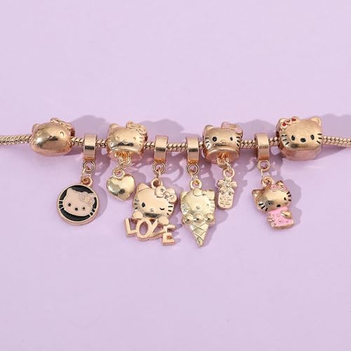 VTELI kawaii charm bracelet for women and teen Girls with kitty cat gold style, This chain bracelet is an ideal birthday gift for women and Girls