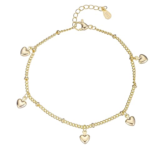 14K White Gold Plated Link Bracelet for Women Teen Girls Heart Star Round Beaded Charms Dainty Chain Simple Jewelry Gifts (5-star gold)