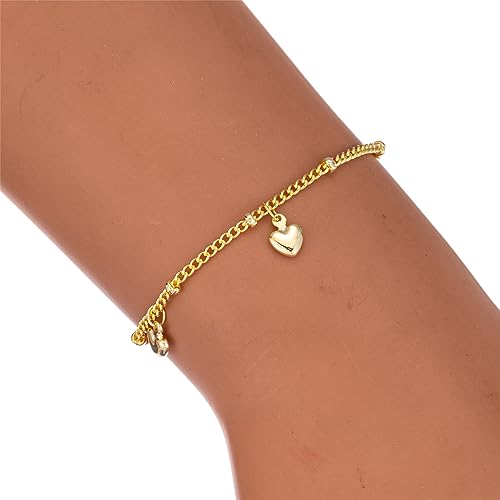 14K White Gold Plated Link Bracelet for Women Teen Girls Heart Star Round Beaded Charms Dainty Chain Simple Jewelry Gifts (5-star gold)
