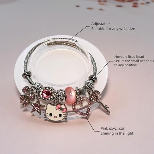 Aimery Kitty Charms Bracelets Kawaii Bangle Bracelets Cartoon Adjustable Bracelet Cubic Zirconia Adorable Accessories for Wife Girlfriend Jewelry Gifts