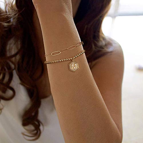IEFWELL Charm Bracelets for Women Girls - Initial Bracelets for Teen Girls Gold Bracelets for Women Gold Charm Bracelets for Teen Girls Letter L Paperclip Link Bracelets for Women Initial Bracelets