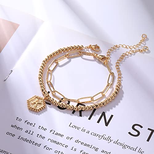 IEFWELL Charm Bracelets for Women Girls - Initial Bracelets for Teen Girls Gold Bracelets for Women Gold Charm Bracelets for Teen Girls Letter L Paperclip Link Bracelets for Women Initial Bracelets