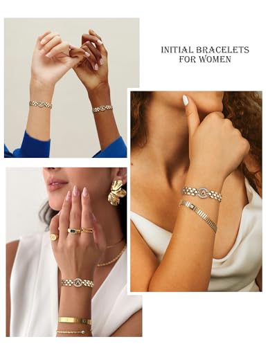 WEDDINEN Initial Bracelet,14K Gold Letter Bracelets for Women, Thick Bangle Wrist Gold Initial Bracelets for Women, Alphabet Bracelet Jewelry Initial A Charm Chain