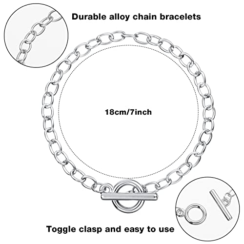80 Pcs Chain Bracelets Link Bracelet Chains with OT Toggle Clasps Bulk Charm Bracelets for Women Alloy Round Link Bracelet Connectors Minimalist Jewelry Bracelet Making Chain (Silver)
