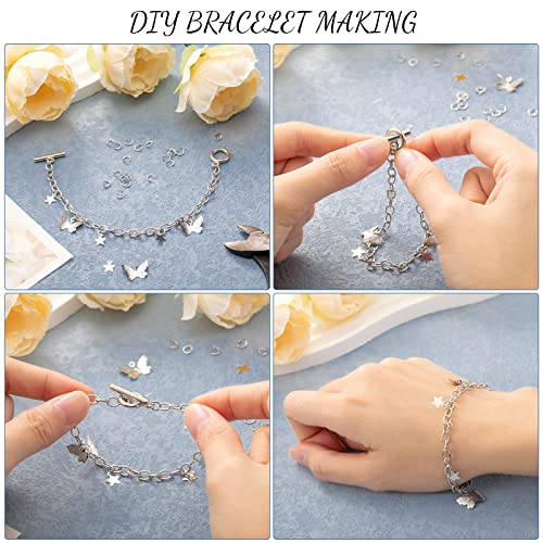80 Pcs Chain Bracelets Link Bracelet Chains with OT Toggle Clasps Bulk Charm Bracelets for Women Alloy Round Link Bracelet Connectors Minimalist Jewelry Bracelet Making Chain (Silver)