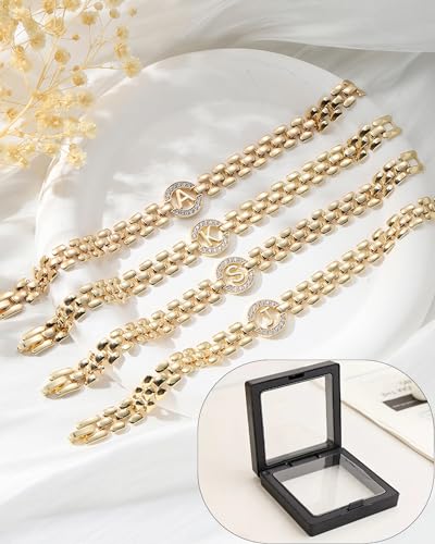 WEDDINEN Initial Bracelet,14K Gold Letter Bracelets for Women, Thick Bangle Wrist Gold Initial Bracelets for Women, Alphabet Bracelet Jewelry Initial A Charm Chain