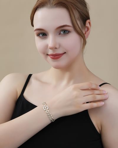 WEDDINEN Initial Bracelet,14K Gold Letter Bracelets for Women, Thick Bangle Wrist Gold Initial Bracelets for Women, Alphabet Bracelet Jewelry Initial A Charm Chain