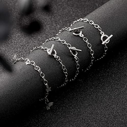 80 Pcs Chain Bracelets Link Bracelet Chains with OT Toggle Clasps Bulk Charm Bracelets for Women Alloy Round Link Bracelet Connectors Minimalist Jewelry Bracelet Making Chain (Silver)