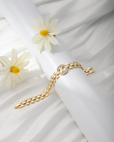 WEDDINEN Initial Bracelet,14K Gold Letter Bracelets for Women, Thick Bangle Wrist Gold Initial Bracelets for Women, Alphabet Bracelet Jewelry Initial A Charm Chain