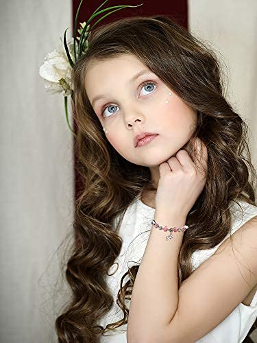 Zhanmai Unicorn Sparkly Crystal Charm Bracelet Bangle with Gift Box Set for Girl Lady (Pink, 14 cm/ 5.5 Inch)