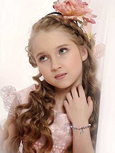 Zhanmai Unicorn Sparkly Crystal Charm Bracelet Bangle with Gift Box Set for Girl Lady (Pink, 14 cm/ 5.5 Inch)